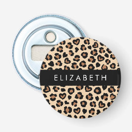 Dierenprint, Bruin Luipaard, Harten, Jouw naam Button Flesopener
