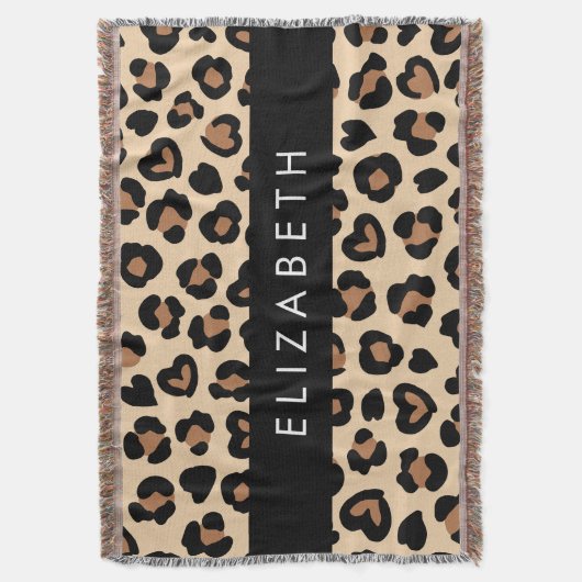 Dierenprint, Bruin Luipaard, Harten, Jouw naam Deken (Voorkant Verticaal)