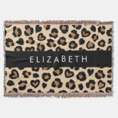 Dierenprint, Bruin Luipaard, Harten, Jouw naam Deken (Voorkant)