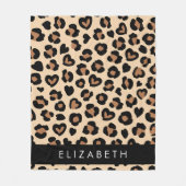 Dierenprint, Bruin Luipaard, Harten, Jouw naam Fleece Deken (Voorkant)