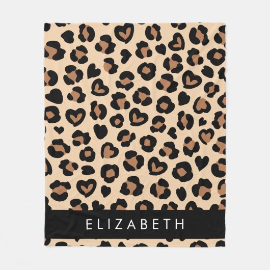 Dierenprint, Bruin Luipaard, Harten, Jouw naam Fleece Deken (Voorkant)
