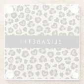 Dierenprint, Bruin Luipaard, Harten, Jouw naam Glazen Onderzetter (Achterkant)