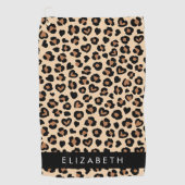 Dierenprint, Bruin Luipaard, Harten, Jouw naam Golfhanddoek (Voorkant)