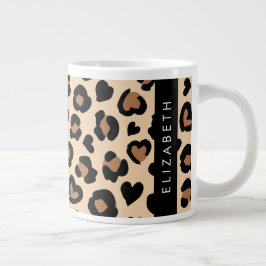 Dierenprint, Bruin Luipaard, Harten, Jouw naam Grote Koffiekop