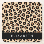 Dierenprint, Bruin Luipaard, Harten, Jouw naam Kartonnen Onderzetters (Voorkant)