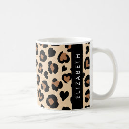 Dierenprint, Bruin Luipaard, Harten, Jouw naam Koffiemok