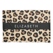 Dierenprint, Bruin Luipaard, Harten, Jouw naam Kussensloop (Voorkant)