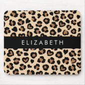 Dierenprint, Bruin Luipaard, Harten, Jouw naam Muismat (Voorkant)