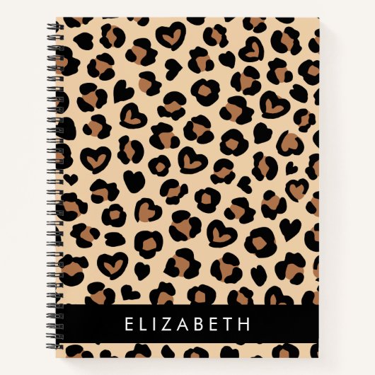 Dierenprint, Bruin Luipaard, Harten, Jouw naam Notitieboek (Voorkant)