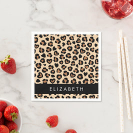 Dierenprint, Bruin Luipaard, Harten, Jouw naam Servet