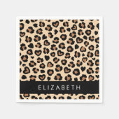 Dierenprint, Bruin Luipaard, Harten, Jouw naam Servet (Voorkant)