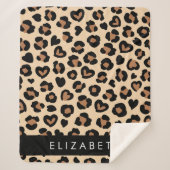 Dierenprint, Bruin Luipaard, Harten, Jouw naam Sherpa Deken (Voorkant)
