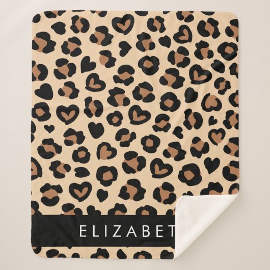 Dierenprint, Bruin Luipaard, Harten, Jouw naam Sherpa Deken (Voorkant)