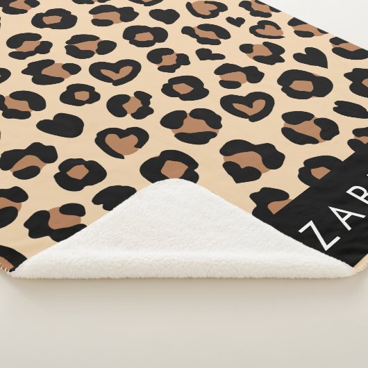 Dierenprint, Bruin Luipaard, Harten, Jouw naam Sherpa Deken (3/4)