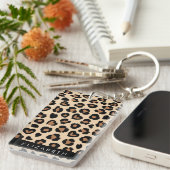 Dierenprint, Bruin Luipaard, Harten, Jouw naam Sleutelhanger (Voorkant Rechts)