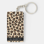 Dierenprint, Bruin Luipaard, Harten, Jouw naam Sleutelhanger (achterkant)