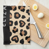 Dierenprint, Bruin Luipaard, Harten, Jouw naam Theedoek (Quarter Fold)