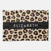 Dierenprint, Bruin Luipaard, Harten, Jouw naam Theedoek (Horizontaal)