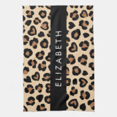 Dierenprint, Bruin Luipaard, Harten, Jouw naam Theedoek (Verticaal)