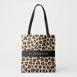 Dierenprint, Bruin Luipaard, Harten, Jouw naam Tote Bag