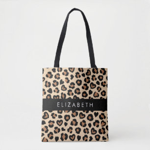 Dierenprint, Bruin Luipaard, Harten, Jouw naam Tote Bag