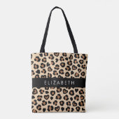 Dierenprint, Bruin Luipaard, Harten, Jouw naam Tote Bag (Achterkant)