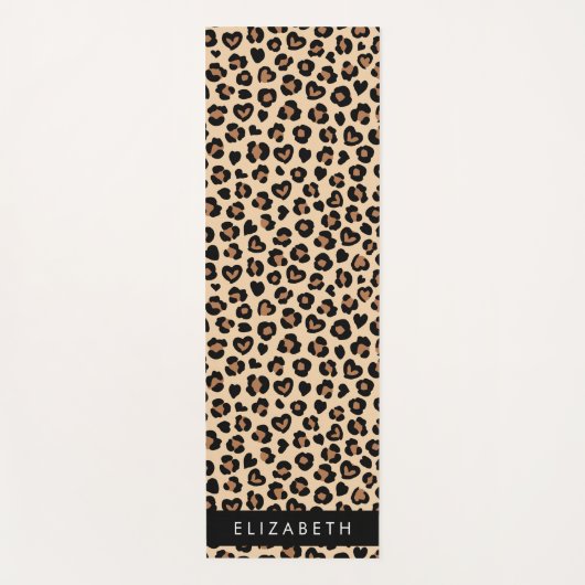 Dierenprint, Bruin Luipaard, Harten, Jouw naam Yogamat (Voorkant)