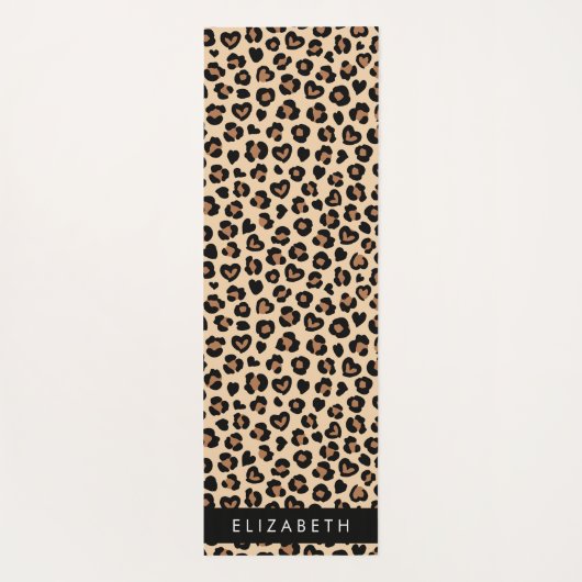 Dierenprint, Bruin Luipaard, Harten, Jouw naam Yogamat (Achterkant)