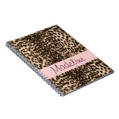 Dierenprint, bruin, roze, monogram notitieboek (Rechterzijde)
