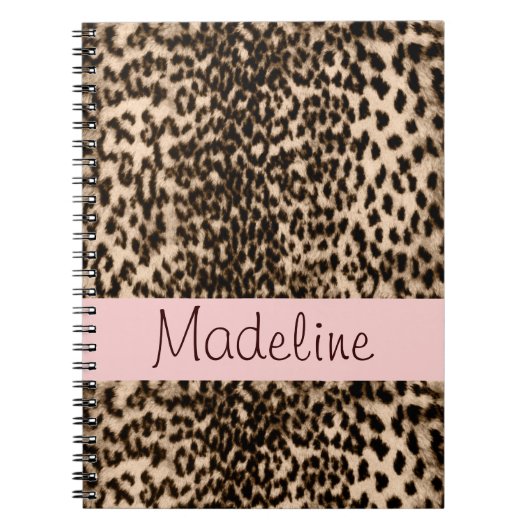 Dierenprint, bruin, roze, monogram notitieboek (Voorkant)