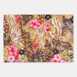 Dierenprint en tropische bloemen inpakpapier vel