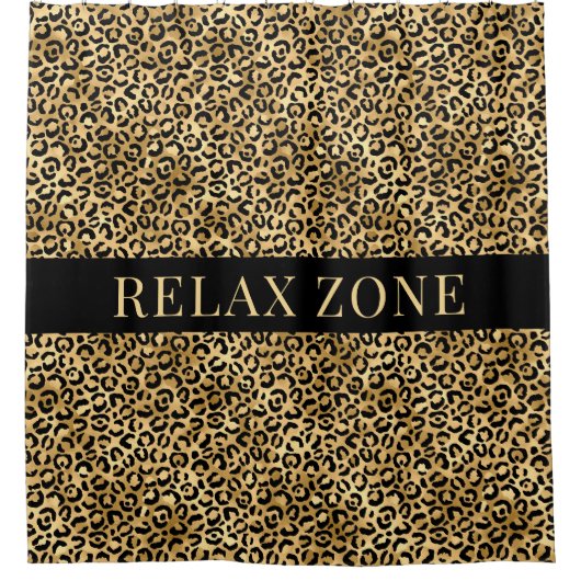 Dierenprint Faux Gold Black Douchegordijn (Voorkant)