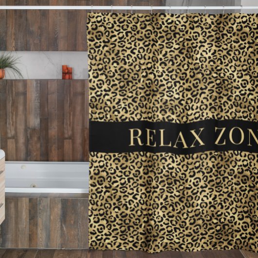 Dierenprint Faux Gold Black Douchegordijn