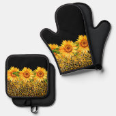 Dierenprint glitter en zonnebloemen ovenwant & pannenlap set (Voorkant / Achterkant)