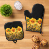 Dierenprint glitter en zonnebloemen ovenwant & pannenlap set (Top down)