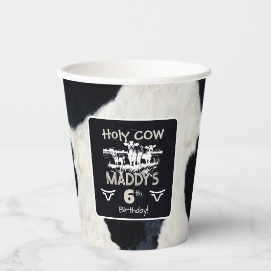 Dierenprint Heilige Koe Verjaardagspapier beker (Voorkant)