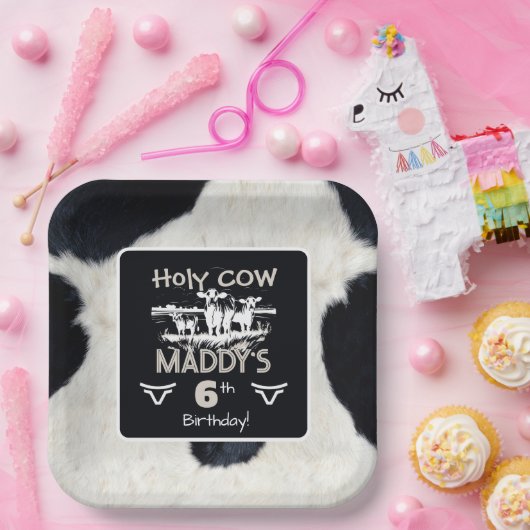 Dierenprint Heilige Koe Verjaardagspapier Bord (Feest)