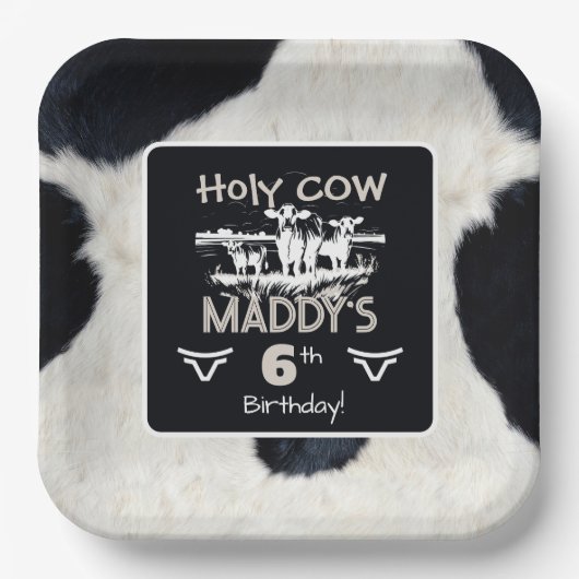 Dierenprint Heilige Koe Verjaardagspapier Bord (Voorkant)