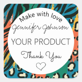 Dierenprint kleurrijk vierkante sticker