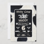 Dierenprint Koe Zwart Wit Verjaardagsuitnodiging Kaart (Voorkant)