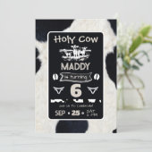 Dierenprint Koe Zwart Wit Verjaardagsuitnodiging Kaart (Staand voorkant)