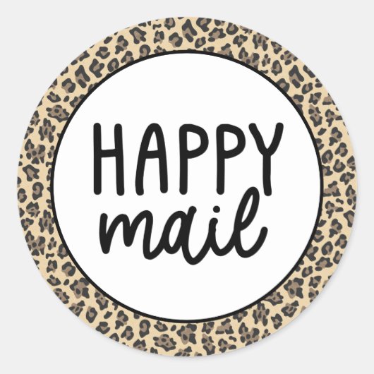 Dierenprint Leopard Happy Mail Ronde Sticker (Voorkant)