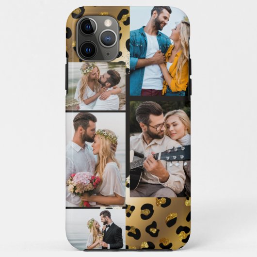 Dierenprint Leopard Zwart Goud 5 Fotocollage Case-Mate iPhone Case (Achterkant)