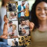 Dierenprint Leopard Zwart Goud 5 Fotocollage Case-Mate iPhone Case<br><div class="desc">Glam iphone hoesje aan te passen met 5 van je favoriete foto's. Het ontwerp heeft een afbeeldingen montageset op een dierenprint achtergrond met cheetah spots in zwart en goud. De fotosjabloon is ingesteld om een fotocollage te creëer, die uw afbeeldingen weergeeft in liggende en portretformaten. Ontworpen voor de iPhone 11...</div>