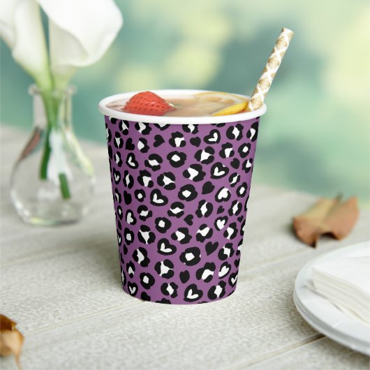 Dierenprint, Paarse luipaard, Cheetah Spots, Hart Papieren Bekers (Insitu)