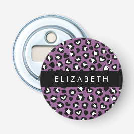 Dierenprint, Paarse luipaard, harten, Jouw naam Button Flesopener