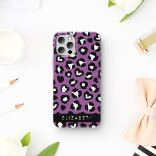 Dierenprint, Paarse luipaard, harten, Jouw naam Case-Mate iPhone Case