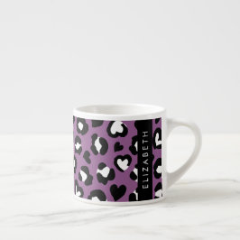 Dierenprint, Paarse luipaard, harten, Jouw naam Espresso Kop