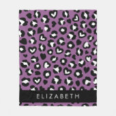 Dierenprint, Paarse luipaard, harten, Jouw naam Fleece Deken (Voorkant)