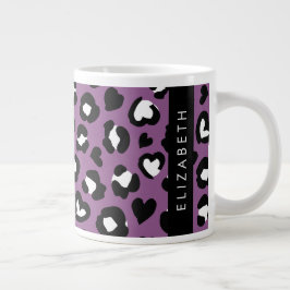 Dierenprint, Paarse luipaard, harten, Jouw naam Grote Koffiekop